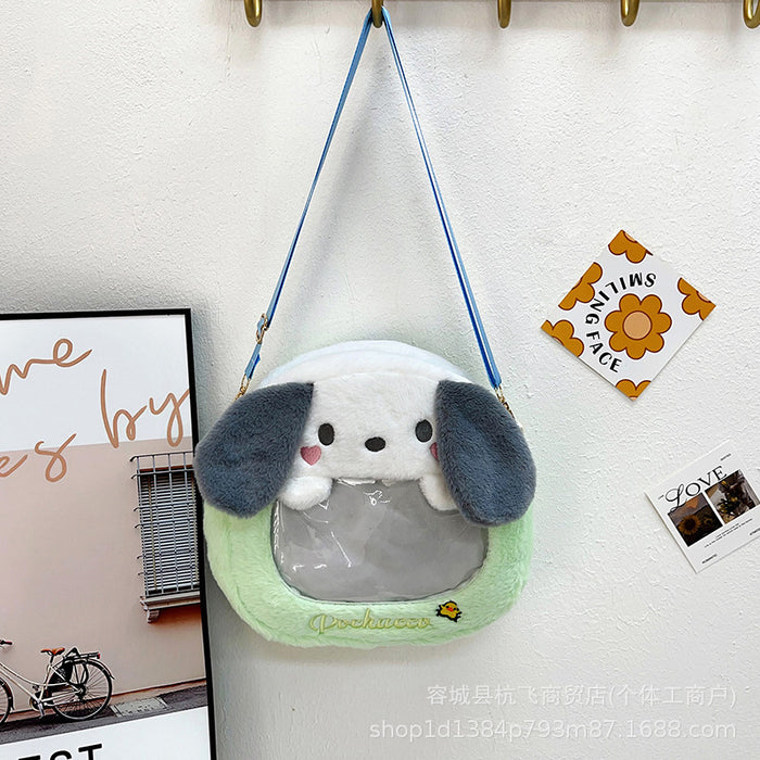 Wholesale Cute cartoon plush transparent large-capacity shoulder bag