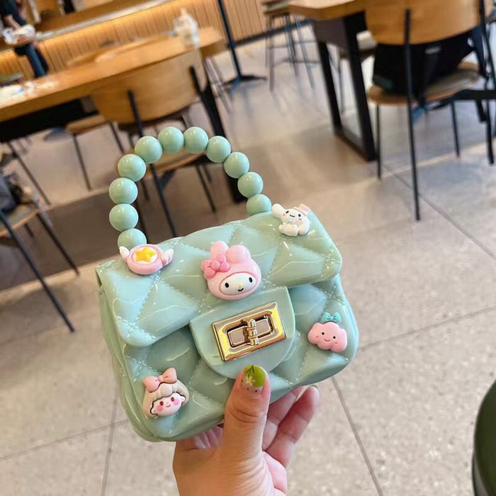 Wholesale Cute cartoon jelly bag diamond chain small square bag mini pearl portable messenger bag