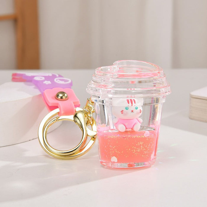 Wholesale Quicksand Bottle Cartoon Kitten Keychain