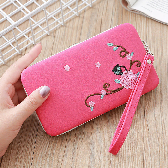 Wholesale Ladies Frosted Cat Peony Embroidered Coin Purse JDC-WT-MeiSQ002