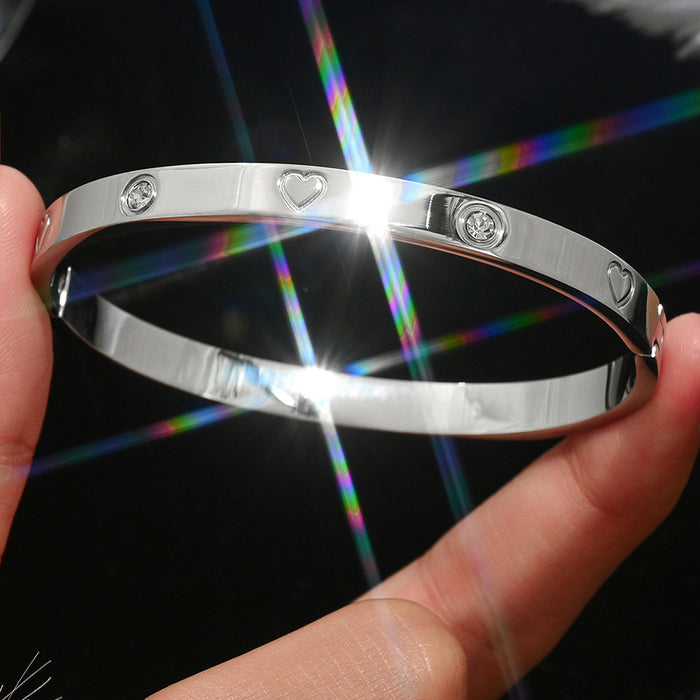 Wholesale Titanium Steel Rhinestone Clover Bangle Bracelet Set Gold And Silver Fashion Jewelry