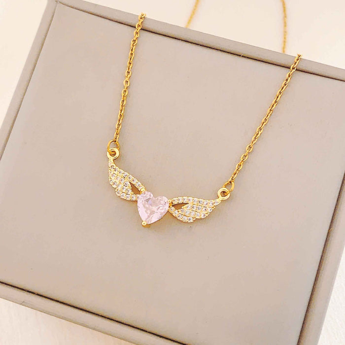 Wholesale Titanium Steel Heart-shaped Wing Necklace JDC-NE-Moyu003