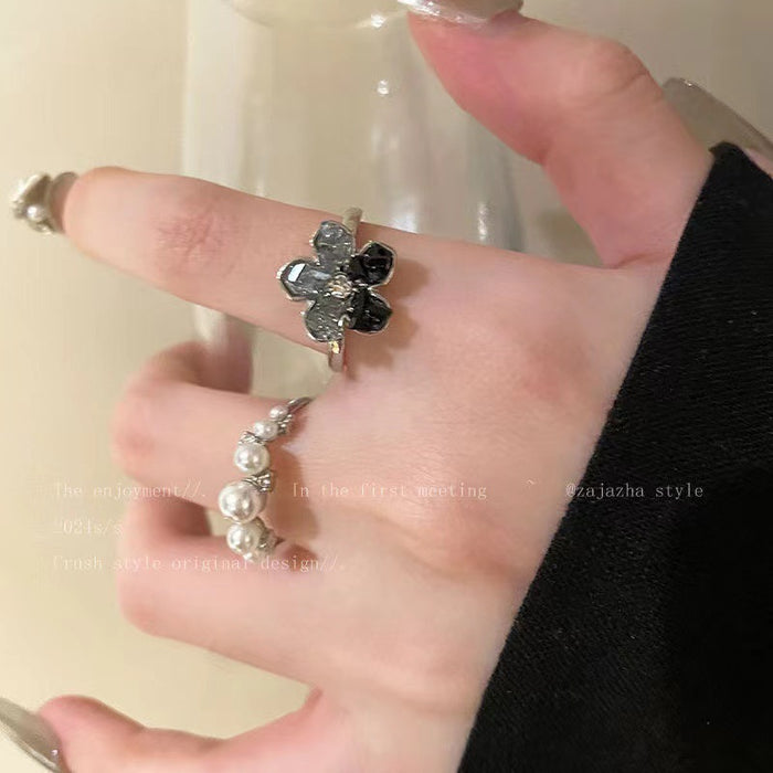 Wholesale Gradient color gravel flower pearl open ring all-match ring