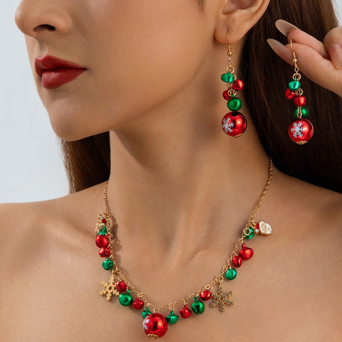 Wholesale Christmas Cute Red Green Bell Bead 3-Piece Jewelry Set for Party Gift MOQ≥2