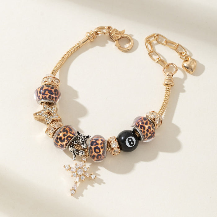 Wholesale DIY Beaded Charms Bracelets Cross Leopard print Beads Black
