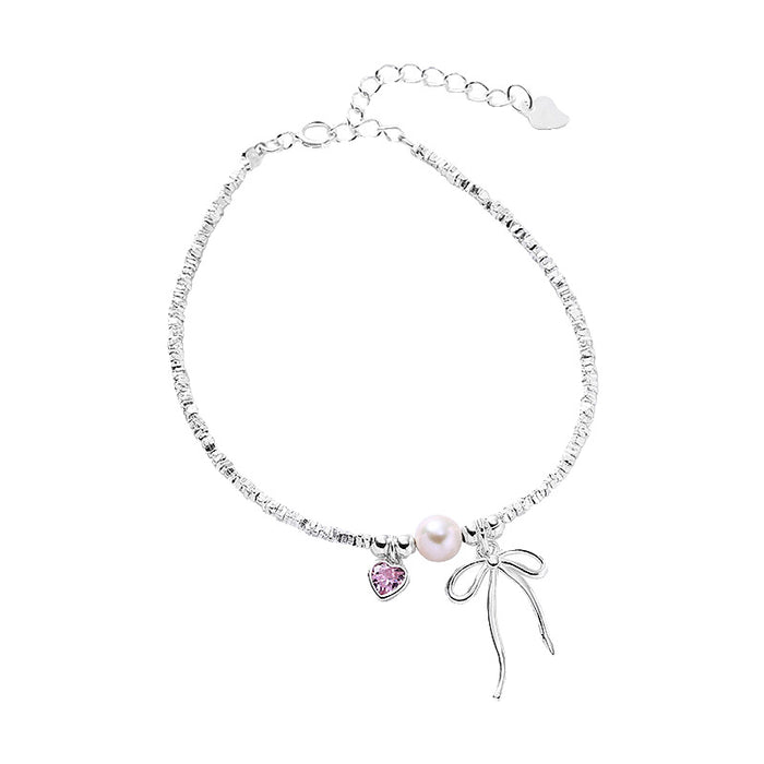 Wholesale Pure silver bow pearl bracelet with minimalist design