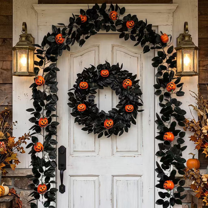 Wholesale  Decor Artificial Pumpkin Vine With Black Roses And Maple Leaves Chic Fabric Garland For Party Outdoor Resale