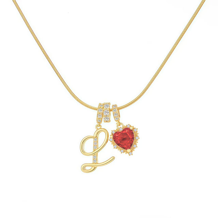 Wholesale Vintage letter red zircon heart necklace