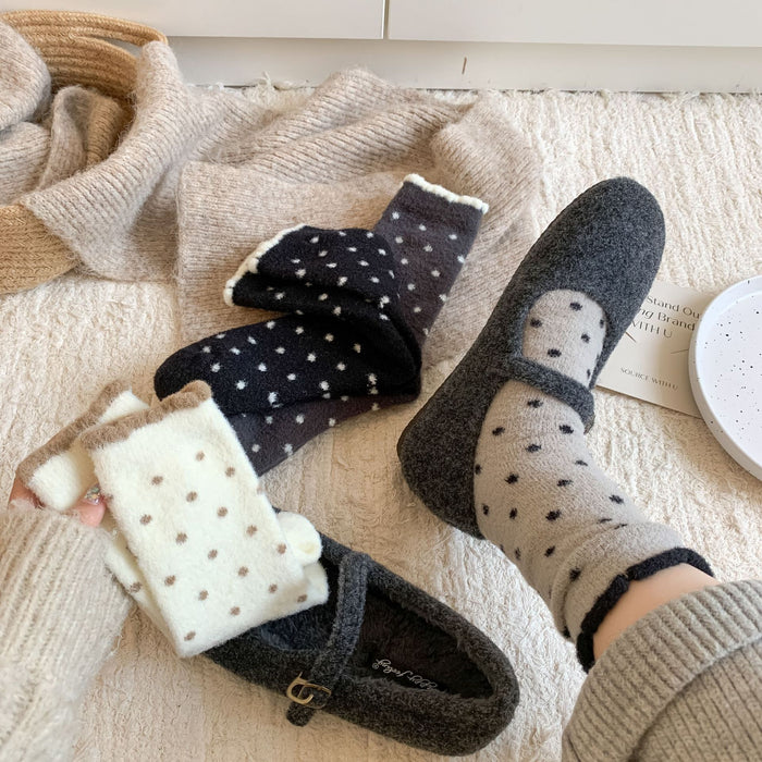 Wholesale Autumn and winter socks, children's polka dot mid tube socks, heat storage and warm sleep socks, color blocked plush women's socks
