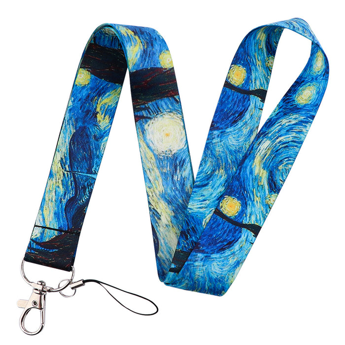 Wholesale Painting series double-sided printed polyester anti-loss neck strap phone lanyard and keychain