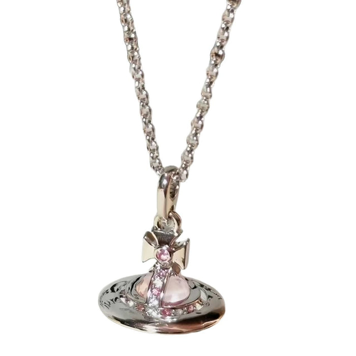 Wholesale pink bow mermaid tears three-dimensional planet necklace clavicle chain