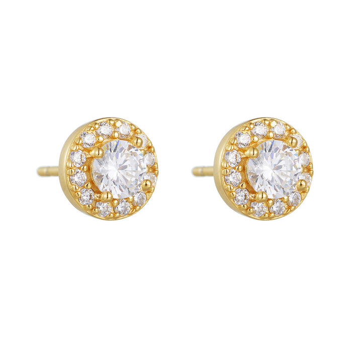 Wholesale Round Full Diamond Zircon Sterling Silver Earrings Trendy Earrings