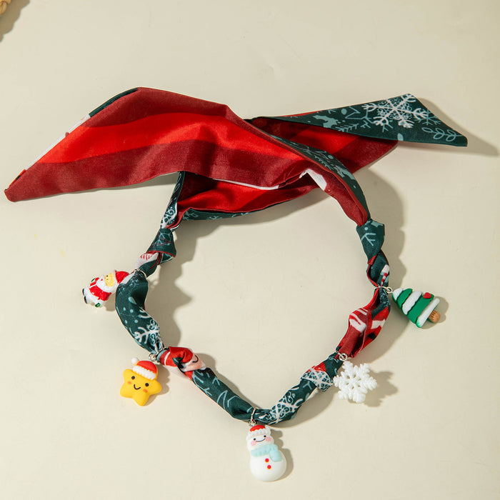 Wholesale Polyester Christmas f Necklace with Tree Bell and Santa Pattern MOQ≥2