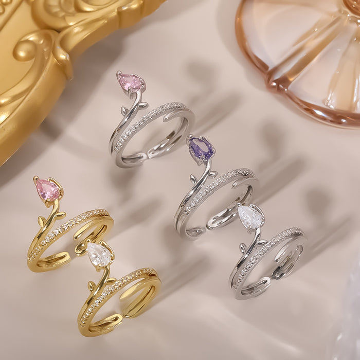 Wholesale Copper Gold-Plated Adjustable Ring with Flower Design - Fashion Jewelry Accessory