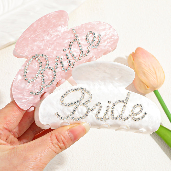 Wholesale Acrylic BRIDE Rhinestone Hair Claw Clip Wedding Party Fashion Accessory For Women Boutique Resale Gift