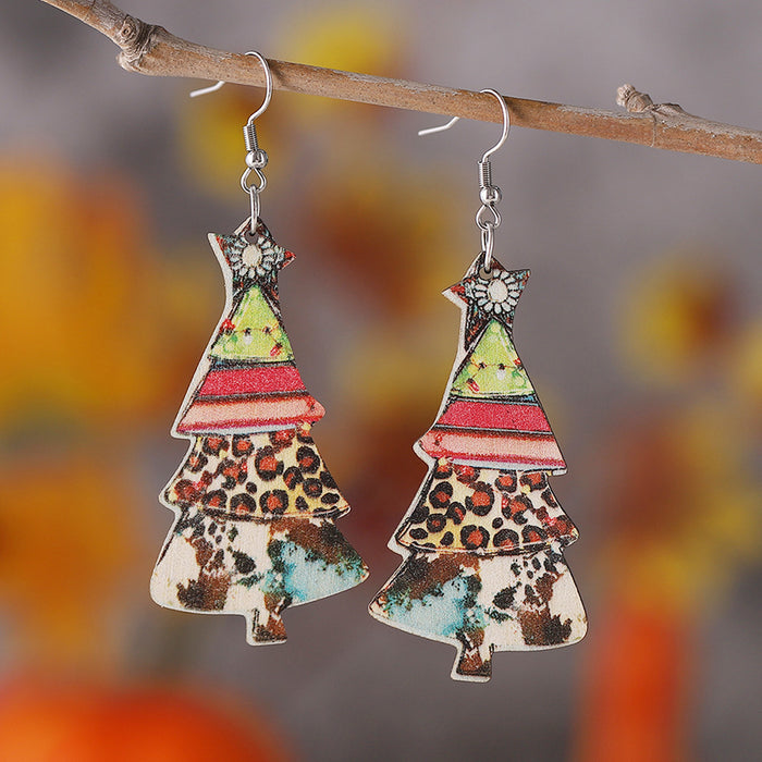 Wholesale Christmas Tree Pendant Wooden Double-Sided Earrings