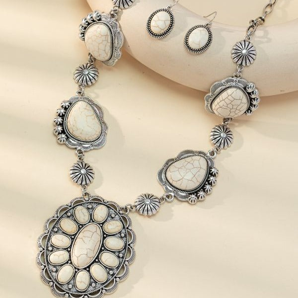 Wholesale Ancient Silver Alloy Earring and Necklace Set with Cross and Roman Numeral Pattern