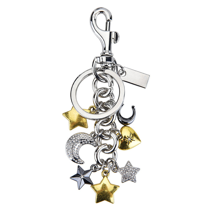 Wholesale Trendy Metal Keychain Bag Charm With Rhinestones Two Tone Electroplated Cross Crown Design Fashion Accessory