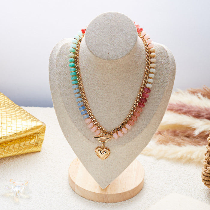 Wholesale Colorful Beaded Layering Necklace Heart Pendant Fashion Accessory Gift