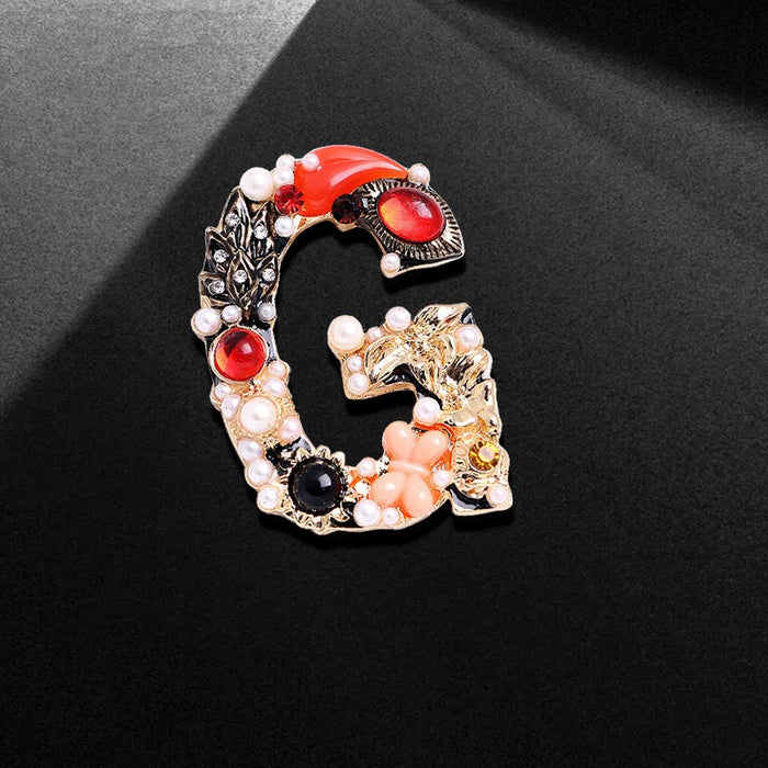 Wholesale Rhinestone letter brooch with diamond and pearl buckle,  dress coat pin to decorate shoes and bags