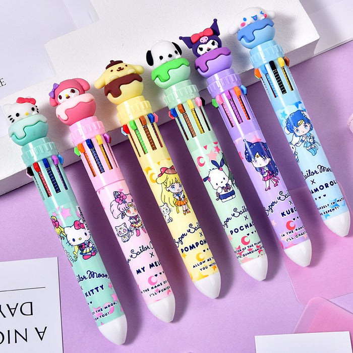 Wholesale cute cartoon multi-color ballpoint pen student Mark color journal pen 10 color ballpoint pen