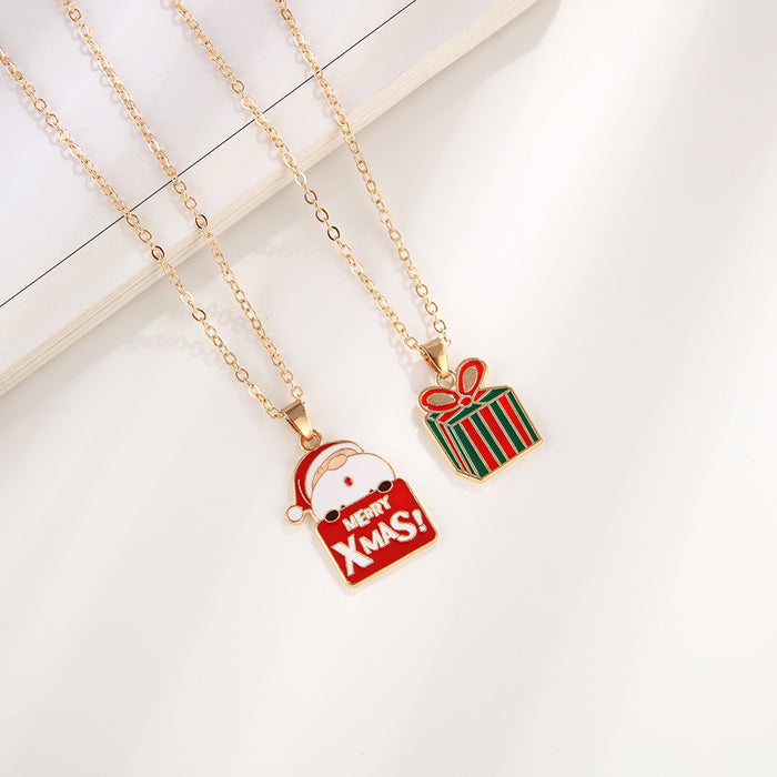 Wholesale Christmas friends children' s necklace cartoon  snowman snowflake alloy drop oil jewelry suit