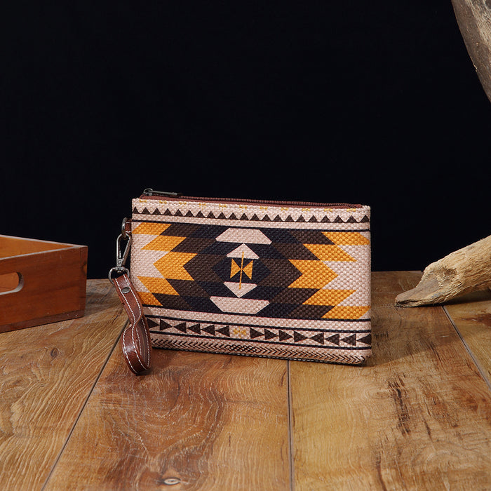 Wholesale European and American Retro Cotton and Linen Printed Western Women' s Wallet Clutch Mobile Phone Bag Bohemian Cross-Border Amazon Tk