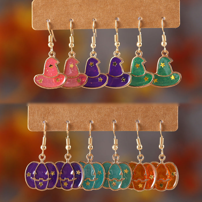 Wholesale  Pumpkin Hat Star Earrings Set Personalized Creative Oil Dripping Alloy Jewelry 3-Piece Set