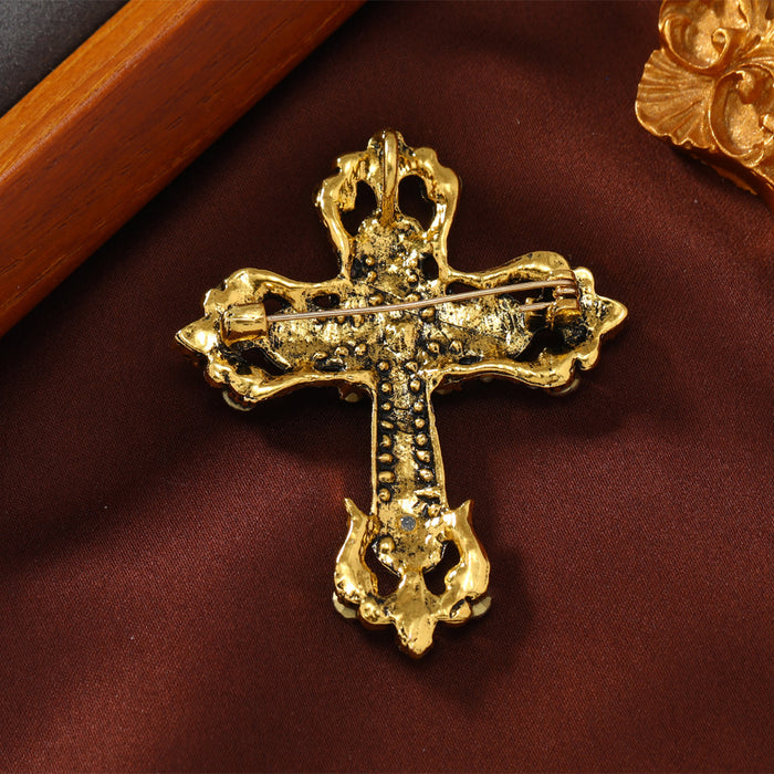 Wholesale vintage medieval rhinestone cross Brooches men' s suit et pin accessories