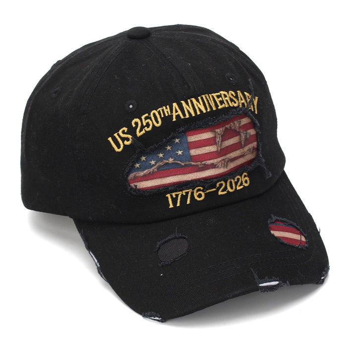 Wholesale USA Flag Embroidered Distressed Denim Baseball Cap - Patriotic Independence Day Gift Fashion Accessory