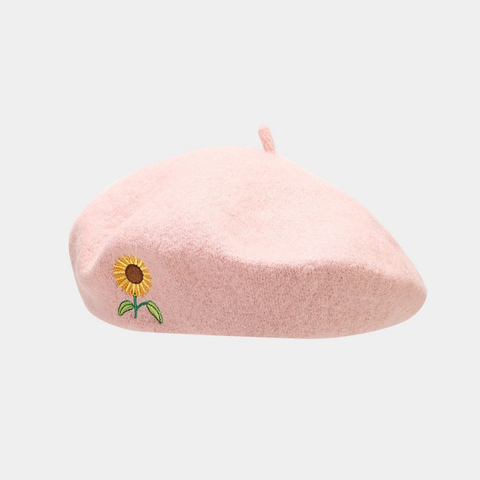 Wholesale Artistic and retro sunflower embroidered beret fashionhat
