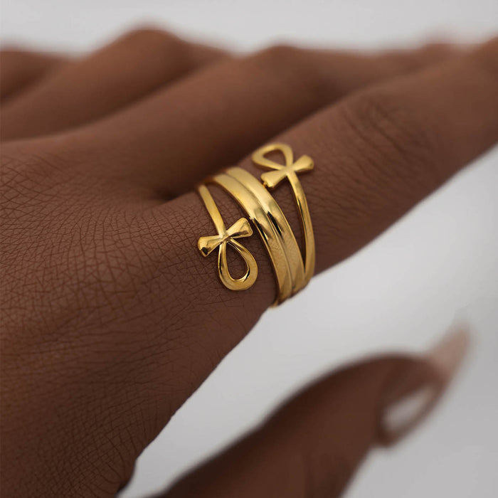 Wholesale Stainless Steel Double-Layer Bow Open Ring Simple Jewelry for Women