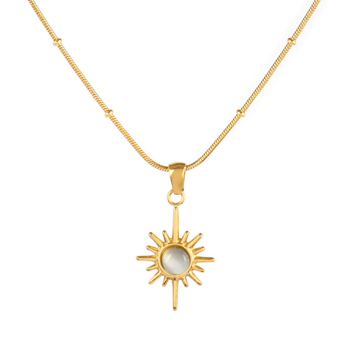 Wholesale Natural Stone Pendant Necklace Stainless Steel Turquoise Sun Pendant Clavicle Chain