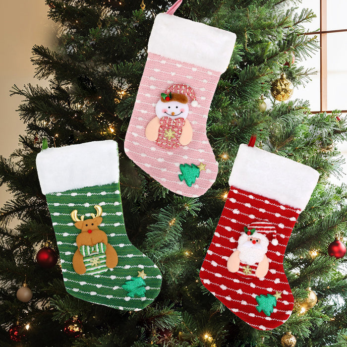 Wholesale Christmas decoration plush Christmas stockings children' s candy gift bag cartoon elderly knitted stockings window pendant