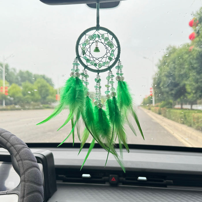 Wholesale Crystal Stone Dream Catcher Car Pendant Feather Wind Chime Rearview Mirror Decorative Accessory MOQ≥2