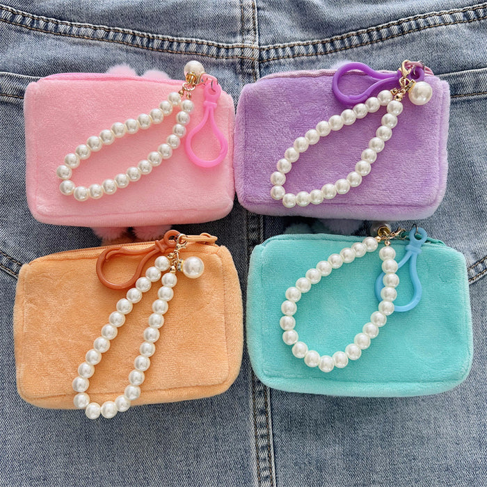 Wholesale Square plush mini wallet that can be hung on a bag
