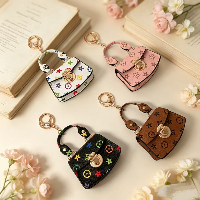 Wholesale Trendy Coin Purse Keychain PU Leather Khaki Fan Print Bag Charm