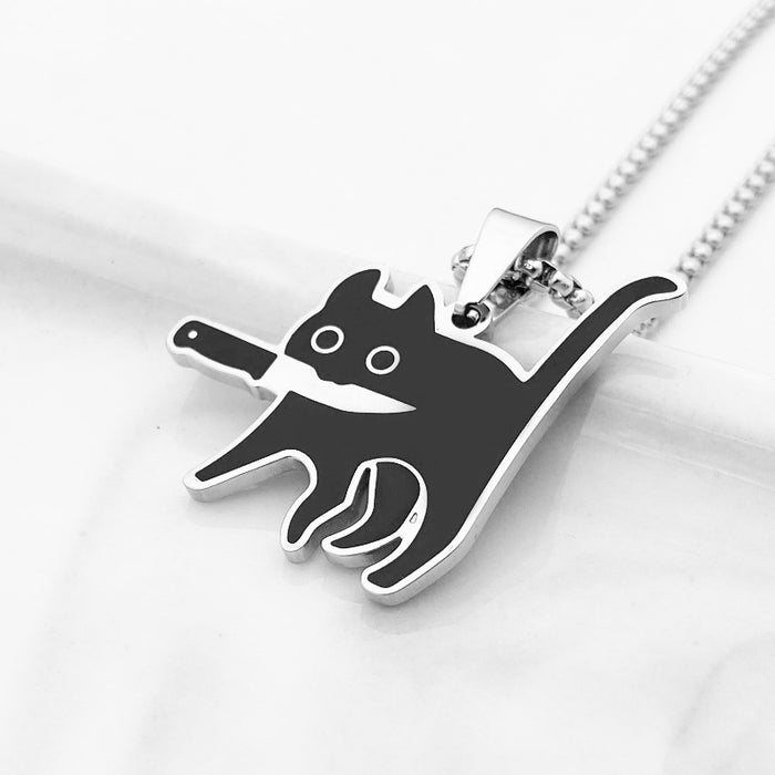 Wholesale Stainless Steel Cartoon Knife Cat Pendant Necklace JDC-NE-Xinx005