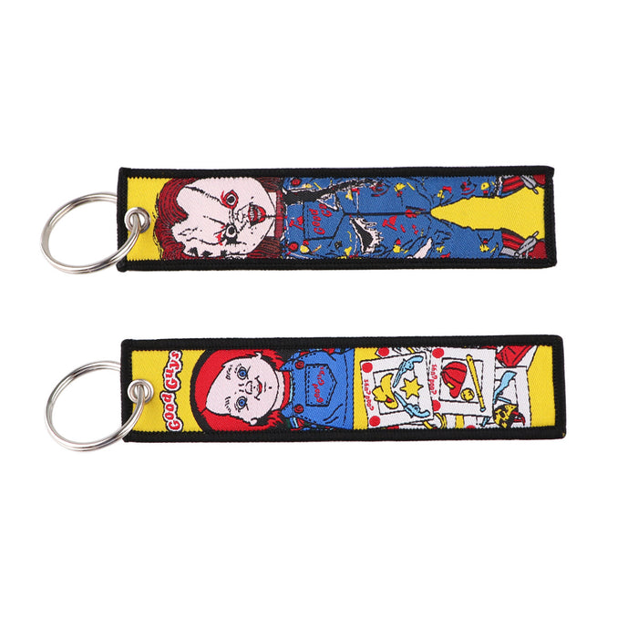 Wholesale  Cartoon Woven Label Keychain Lanyard   Fabric Keychain