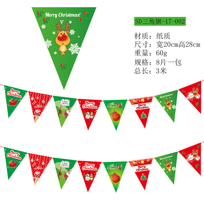 Wholesale Christmas Decorations Christmas Pull Flag Hanging Flag Holiday Banner Party Decoration Paper Cartoon Christmas Pull Flower String Flag