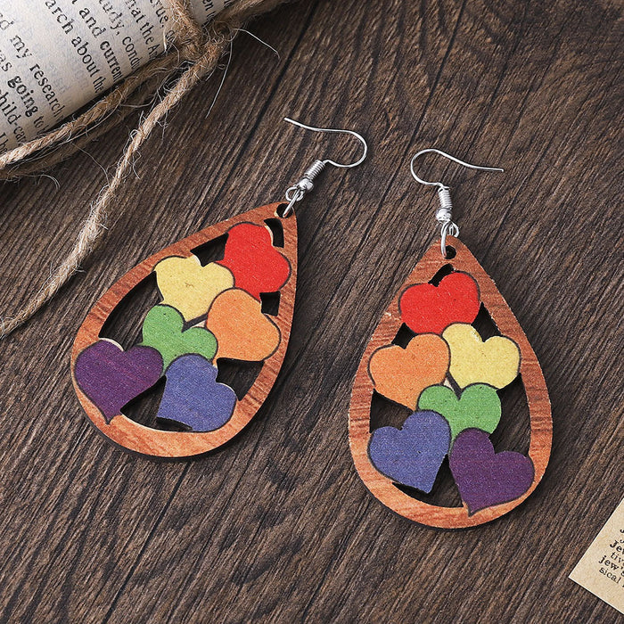 Wholesale Earrings Wood Colorful Love Drop Earrings Double Sided Wood Earrings JDC-ES-ChL001