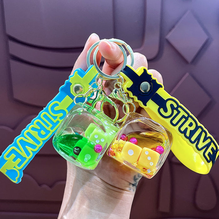 Wholesale New Oil filled Cube Dice Keychain Creative Small Toy Bag Car Hanging Decoration Pendant