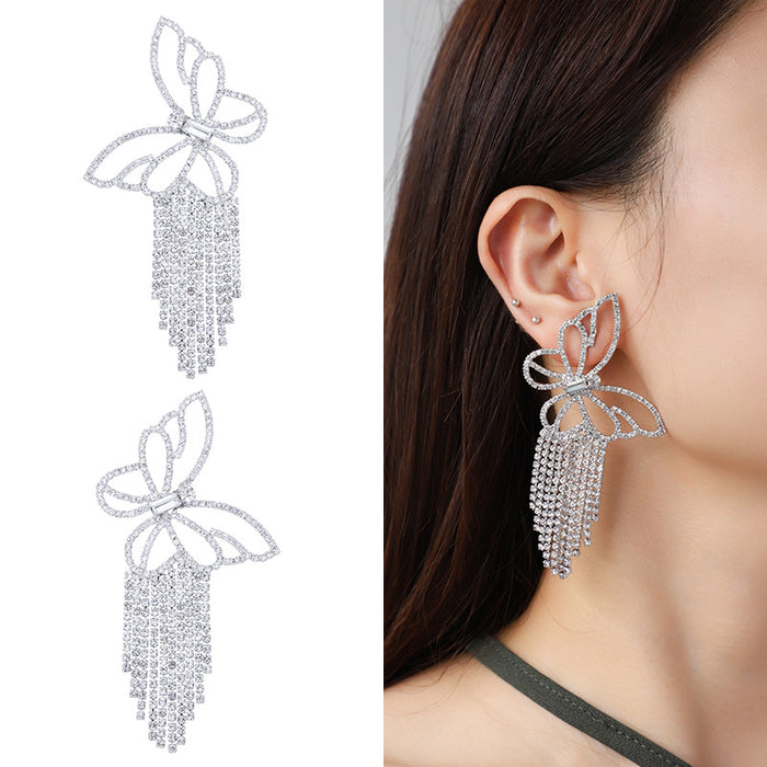 Wholesale Earrings Alloy Diamond Butterfly Tassel MOQ≥2 JDC-ES-kenj013