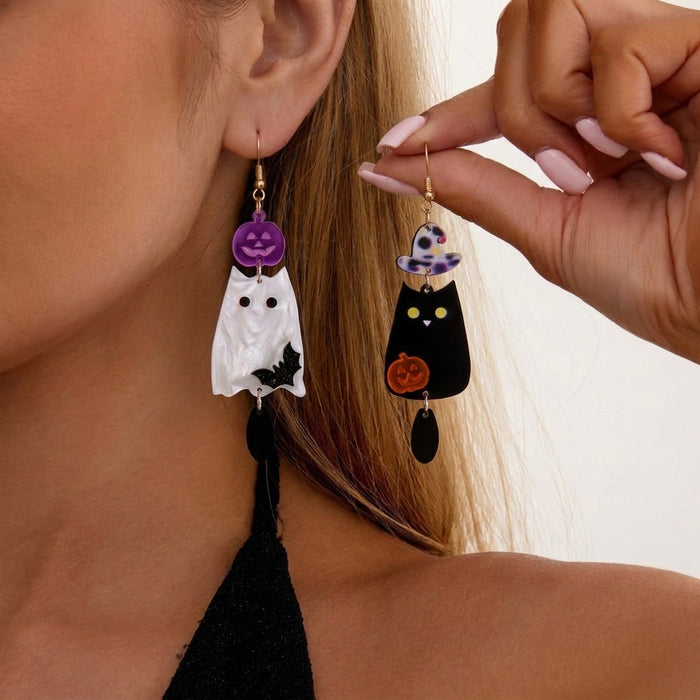 Wholesale Cartoon Ghost Black Cat Pumpkin Earrings Party Fashion Accessory