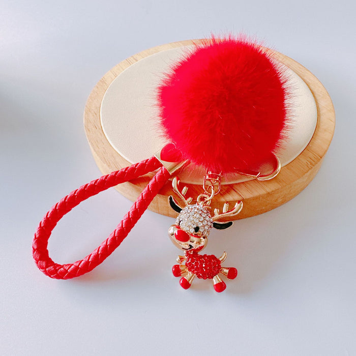 Wholesale Rhinestone Oil Drop Christmas Hat Shoes Snowman Sika Deer Hair Ball Zinc Alloy Keychain JDC-KC-ZhanLun019