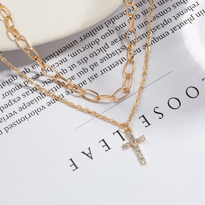 Wholesale Versatile Full Diamond Necklace, Fashionable, Personalized, Minimalist, Cross Multi Layer Necklace
