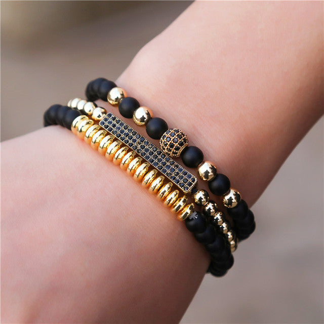 Wholesale Bracelet Black Frosted Bead Bracelet Set JDC-BT-ZhuJ006