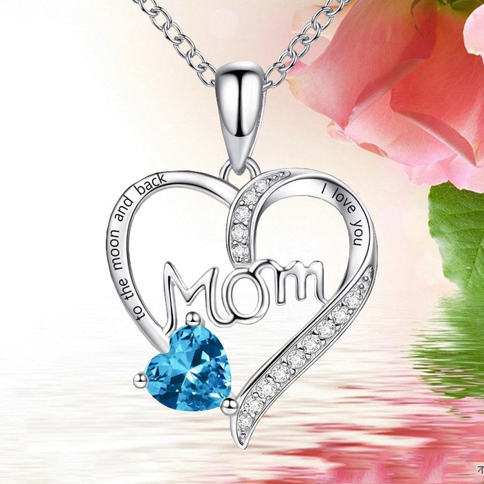 Wholesale Heart-shaped " MOM"  letter pendant necklace with rhinestones