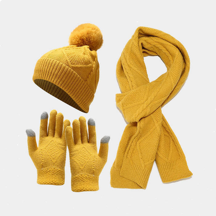 Wholesale Acrylic Warm Knitted Hat Scarf Gloves Three-piece Set JDC-FH-LvYi050