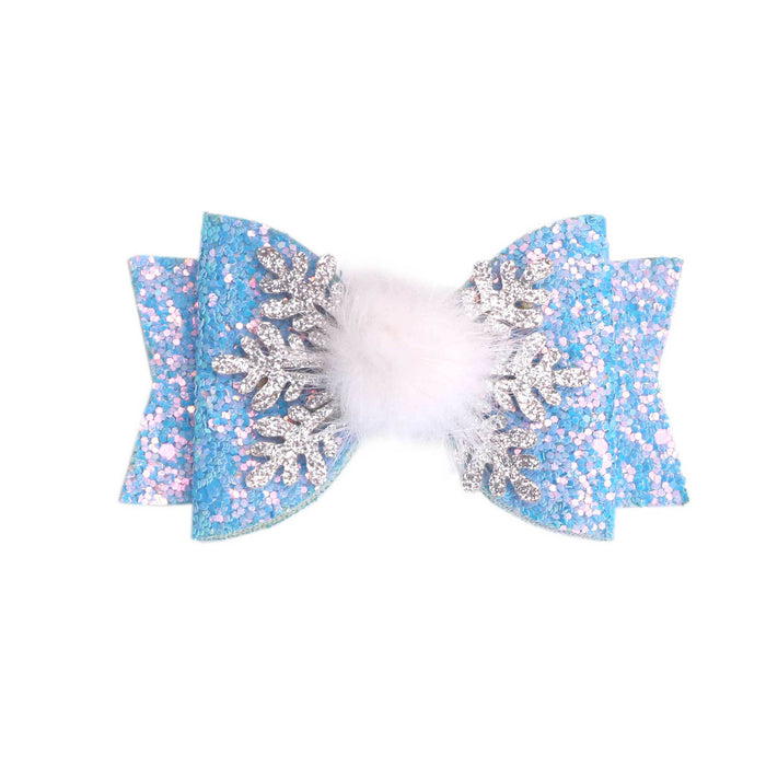 Wholesale Children's Bow Snowflake Sequin Christmas Fabric Hairpin JDC-HC-Bais002